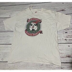 Big Dogs White Here Comes Santa Paws T shirt Size XL Hanes Defects